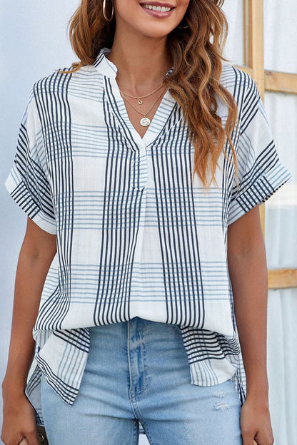 Casual Simplicity Striped Solid Patchwork V Neck Tops